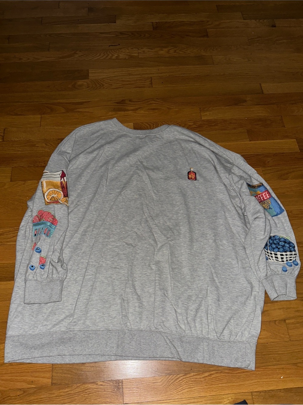 Anthropologie Gray Crewneck Sweatshirt with Colorful Sleeve Embroidery